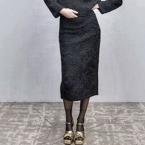 Zara Wool Blend Embroidered Midi Skirt